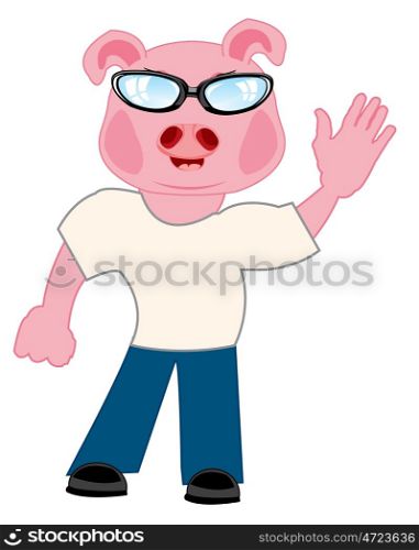 Persons with head piglet. Comic personage of the person with head piglet