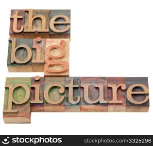 perspective concept - the big picture isolated phrase in vintage wood letterpress printing blocks