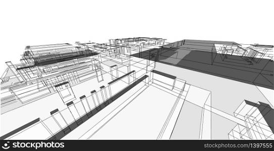 Perspective drawing residential project, Design concept freehand sketch.