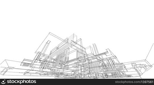 Perspective drawing residential project, Design concept freehand sketch.