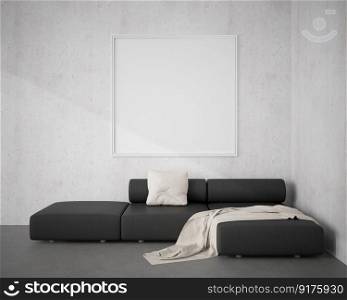 Perspective of bedroom with mockup picture frame and sofa bed, Interior design of minimal style. 3D rendering.