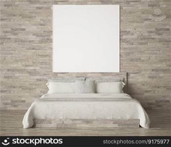 Perspective of bedroom with mockup picture frame, Interior design of minimal style. 3D rendering.