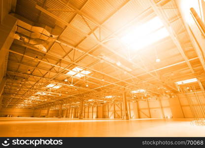 Perspective of storehouse with skylights. Toned image
