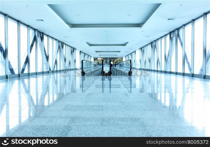 Perspective of the office corridor with escalator
