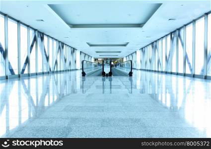 Perspective of the office corridor with escalator