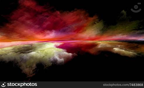 Perspective Paint series. Abstract composition of clouds, colors, lights and horizon line suitable in projects related to illustration, painting, creativity and imagination
