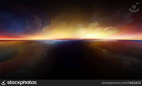 Perspective Paint series. Image of clouds, colors, lights and horizon line in conceptual relevance to illustration, painting, creativity and imagination