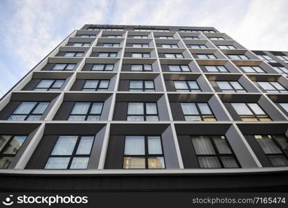 Perspective view of modern glass building