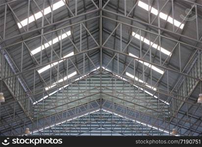 perspective view of steel warehouse roof background.