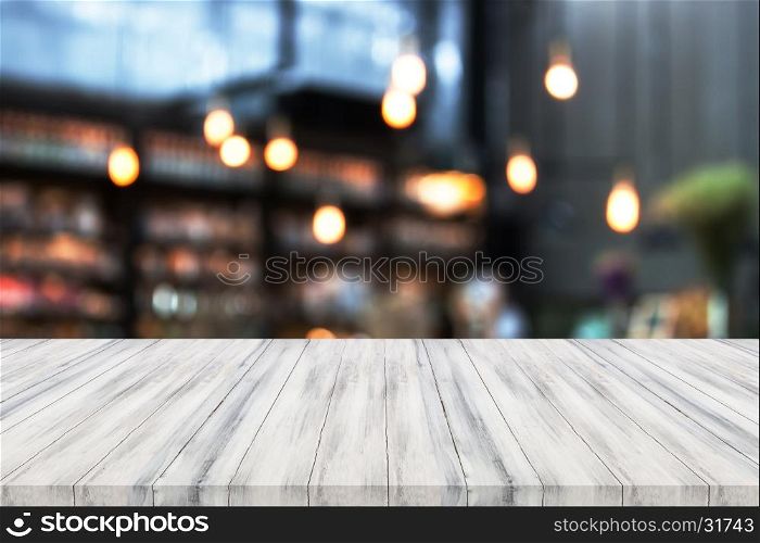Perspective white luxury wooden with blurred background. product display template