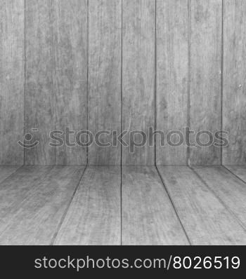 Perspective white wooden floor with wood panel background, stock photo