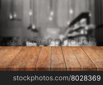 Perspective wooden tabletop with sepia background, stock photo