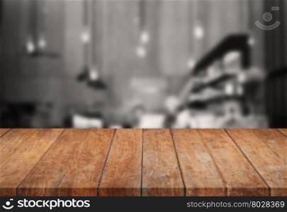 Perspective wooden tabletop with sepia background, stock photo