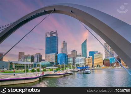 Perth downtown city skyline cityscape of Australia at sunset