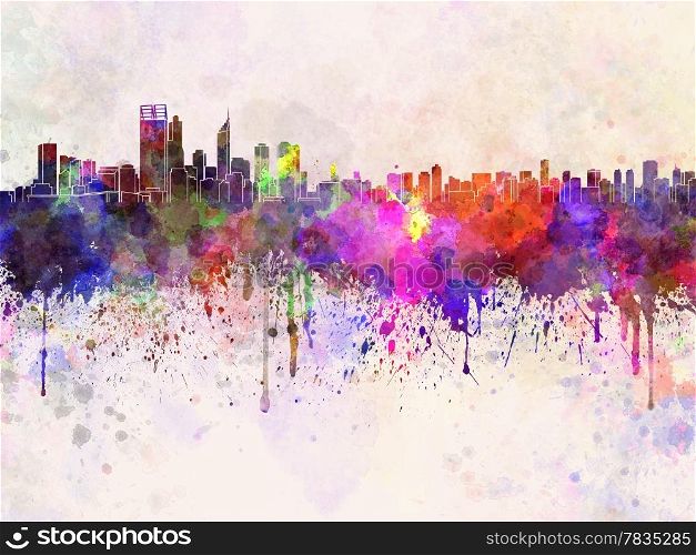 Perth skyline in watercolor background