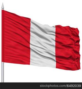 Peru Flag on Flagpole , 3D Rendering, Isolated on White Background