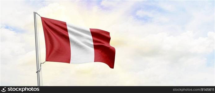 Peru flag waving on sky background. 3D Rendering