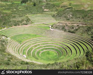 Peru, Moray, ancient Inca circular terraces Probable there is the Incas laboratory of agriculture, Sacred Valley, Cusco
