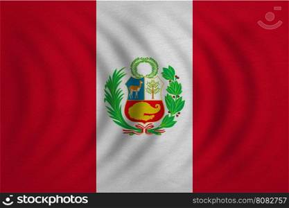 Peruvian national official flag. Patriotic symbol, banner, element, background. Correct colors. Flag of Peru wavy with real detailed fabric texture, accurate size, illustration