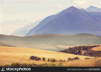Peruvian pampa. Pampas landscapes in Cordillera de Los Andes, Peru, South America