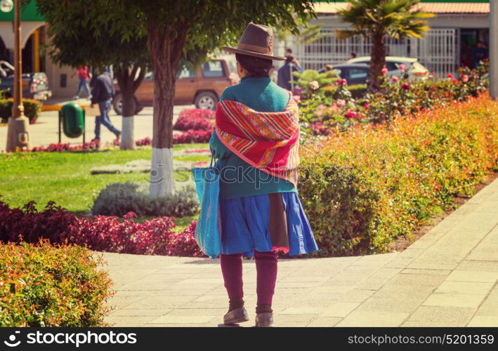 Peruvian people in city street