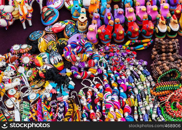 peruvian souvenirs and toys on the market