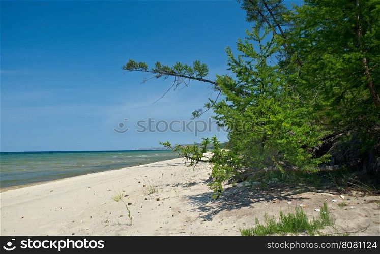 peschanka -bay with a sandy beach . Olkhon island, lake Baikal, Siberia, Russia
