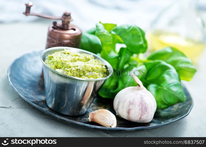 pesto in bowl, fresh sauce, stock photo