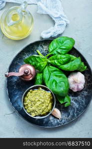 pesto in bowl, fresh sauce, stock photo