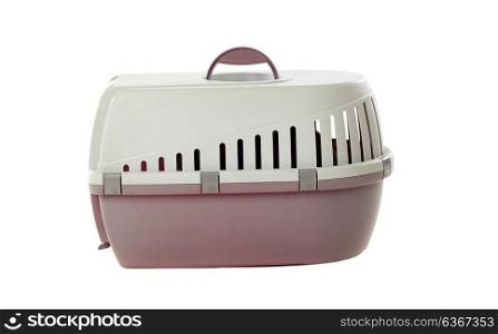 Pet carrier for travel or move animal isolated on a white background.