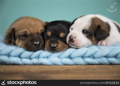 Pet, dog puppy, s≤eps on a blanket