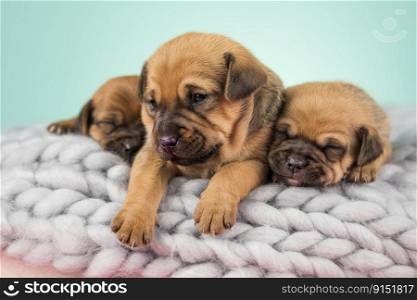 Pet, dog puppy, sleeps on a blanket