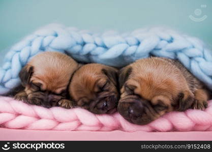 Pet, dog puppy, sleeps on a blanket