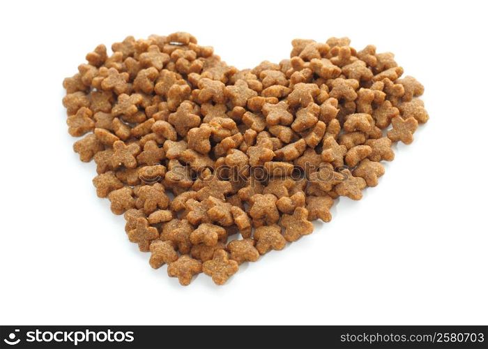 Pet food heart. Pet food in the form of heart.