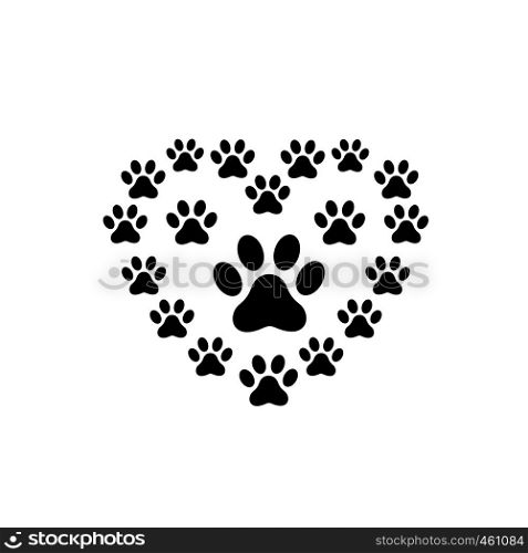 Pet paw love logo, Animal footprint with heart around logo