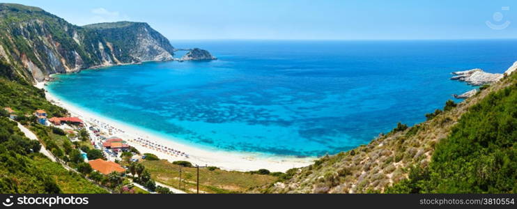 Petani Beach summer panorama (Kefalonia, Greece). All people are not recognize.