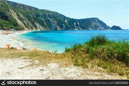 Petani Beach summer view (Kefalonia, Greece). All people are not recognize.