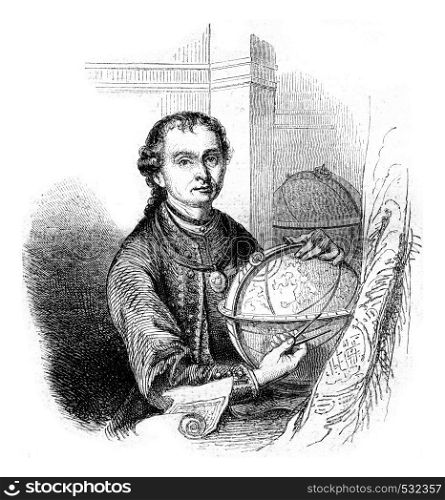 Peter Anich, Tyrolean peasant became astronomer, vintage engraved illustration. Magasin Pittoresque 1852.
