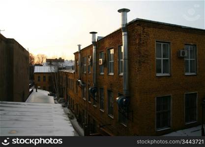 petersburg sunset houses and roofs