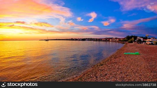 Petrcane beach golden sunset view, Dalmatia, Croatia