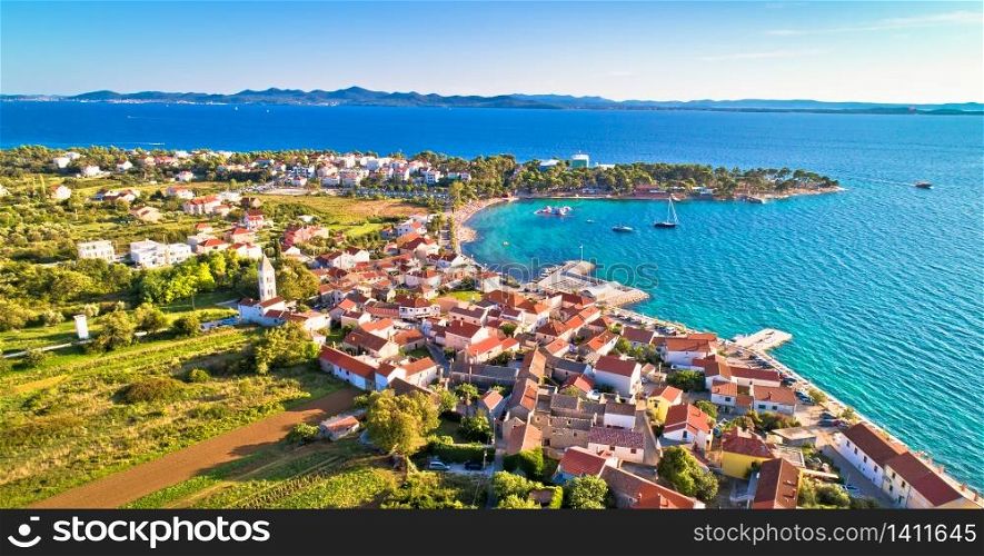 Petrcane tourist destination coastline aerial panoramic view, Dalmatia region of Croatia