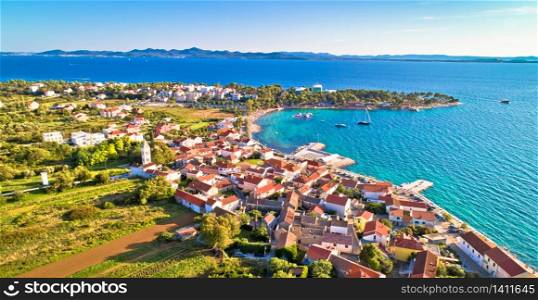 Petrcane tourist destination coastline aerial panoramic view, Dalmatia region of Croatia