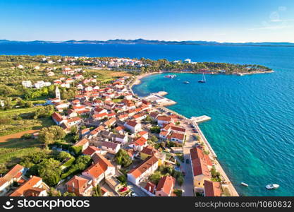 Petrcane tourist destination coastline aerial view, Dalmatia region of Croatia
