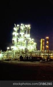 Petrochemical plant lit up at night, Salvador, Brazil