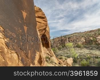 petroglyph sandstone panel in the canyon of Mill Creek near Moab, Utah