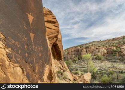 petroglyph sandstone panel in the canyon of Mill Creek near Moab, Utah