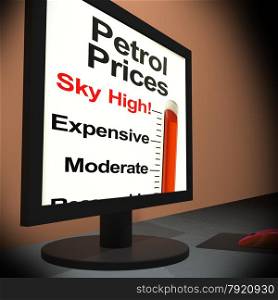 Petrol Prices On Monitor Showing Sky High Prices Or Expensive
