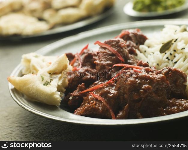 Pewter Plate With Meat Phall Fragrant Basmati and Naan