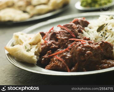 Pewter Plate With Meat Phall Fragrant Basmati and Naan