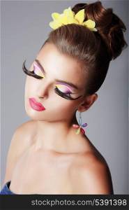 Phantasy. Spectacular Fashionable Woman with Dramatic Stage Makeup. Glam